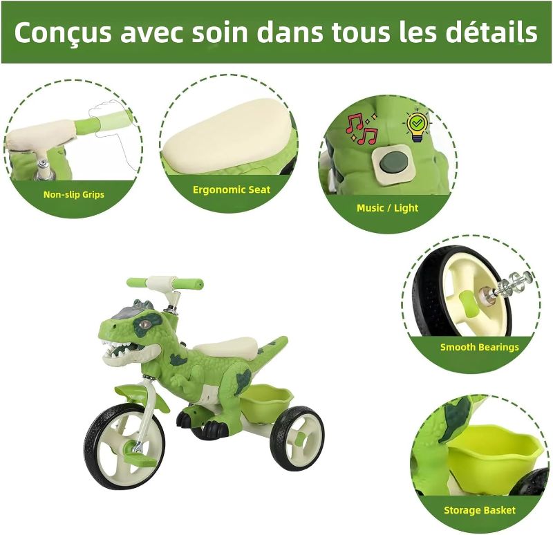 Photo 1 of Dinosaur Kids Tricycle for Rider- Toddlers Kid Trike Bike Big Wheel with Music, Storage Basket,Indoor/Outdoor Preschool Daycare Kids Bike,Best Gift for 3-7 Year Old Girls & Boys (Green)