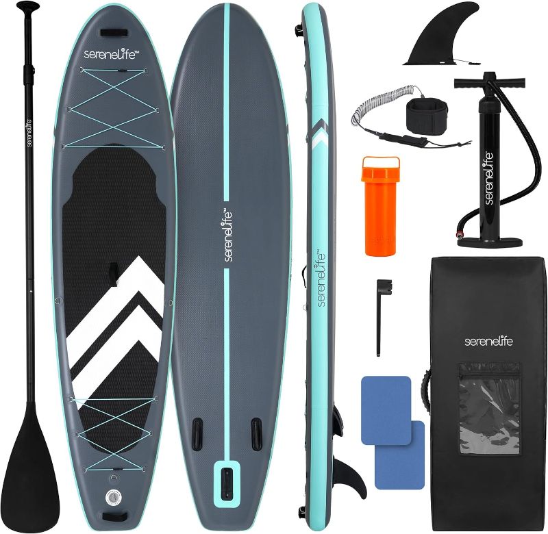 Photo 1 of SereneLife Ultra-Light Inflatable Stand Up Paddle Board with Premium SUP Accessories - Extra Wide Stable Design with Non-Slip EVA Deck Pad for Youth and Adults of All Skill Levels - 350 lbs Capacity