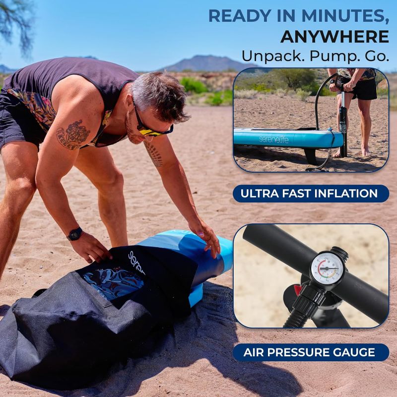 Photo 1 of SereneLife Ultra-Light Inflatable Stand Up Paddle Board with Premium SUP Accessories - Extra Wide Stable Design with Non-Slip EVA Deck Pad for Youth and Adults of All Skill Levels - 350 lbs Capacity