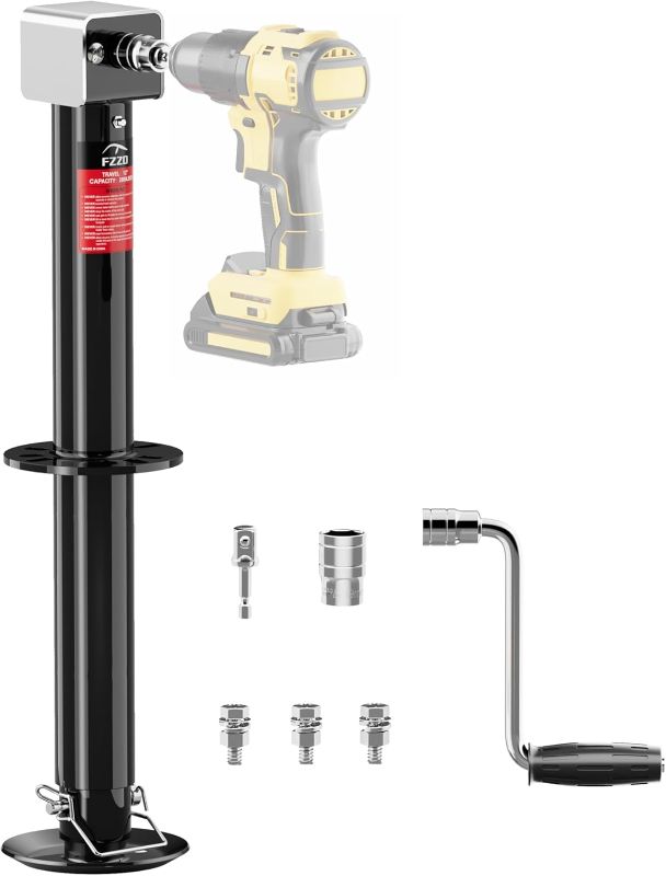 Photo 1 of 5000 lbs A-Frame Trailer Jack, 23" Vertical Travel, 20-24V Cordless Drill Compatible, Adjustable Drop Leg, for Utility, Yacht (Black)