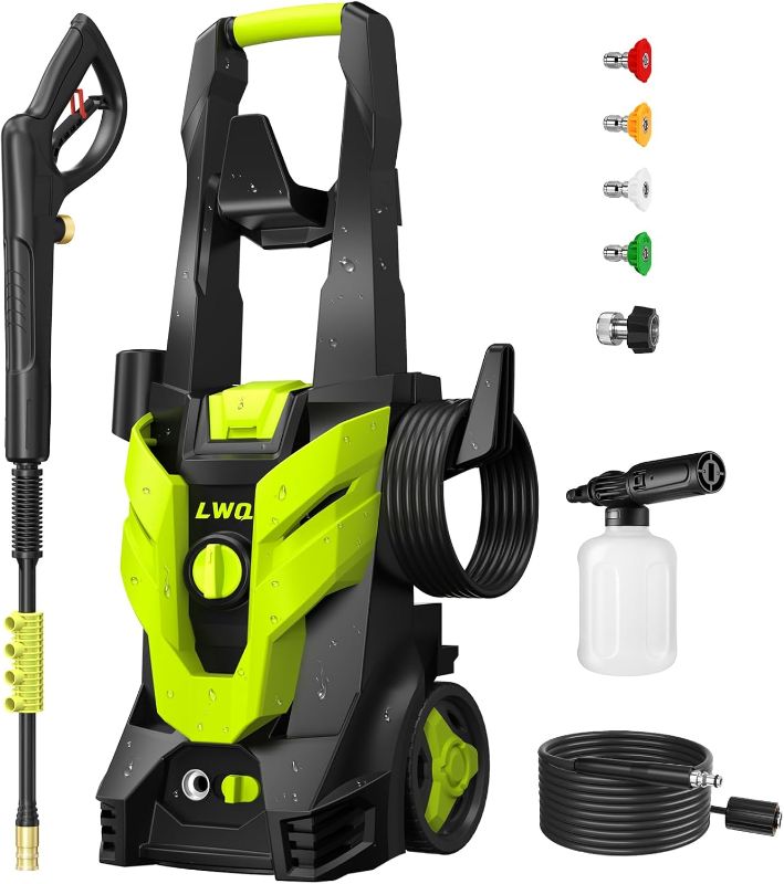 Photo 1 of Electric Pressure Washer, 2.5 GPM Power Washer with 4 Quick Connect Nozzles, High Pressure Cleaning Machine with Foam Cannon for Cars/Fences/Driveways/Patios/Home Cleaning (Green)