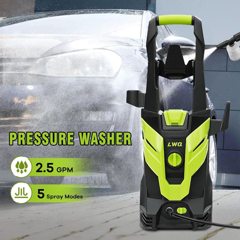 Photo 1 of Electric Pressure Washer, 2.5 GPM Power Washer with 4 Quick Connect Nozzles, High Pressure Cleaning Machine with Foam Cannon for Cars/Fences/Driveways/Patios/Home Cleaning (Green)