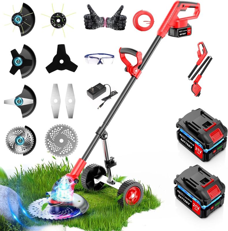 Photo 1 of Electric  Wacker Cordless, 20000 RPM Weed Eater Battery Powered with Detachable Wheels, 4-in-1 Foldable and Lightweight Grass Trimmer/Brush Cutter/String Trimmer, Lawn Mower Edger Garden and Yard