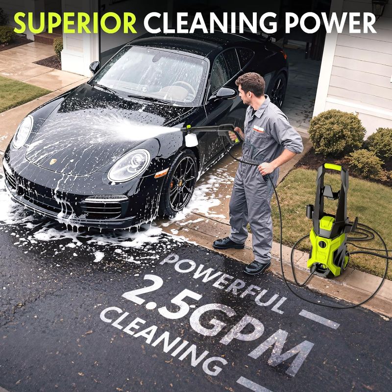 Photo 1 of Electric Pressure Washer - 2.5 GPM Portable Lightweight Power Washer, 4 Quick-Connect Nozzles & Adjustable Soap Tank Pressure Washers for Cars, Driveways, Patios, Fences, Decks, Facade, Home Cleaning