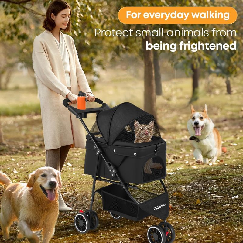 Photo 1 of CHIHUAHUA 2-in-1 Foldable Pet Stroller with Canopy,3 Wheels Pet Strolling Cart for Small/Medium Dogs and Cats with Removable Carrier, Breathable Mesh,Cup Holders, Easy Assembly,Black