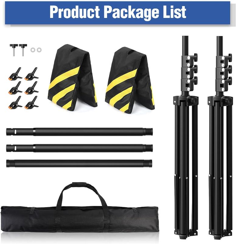 Photo 1 of Backdrop Stand for Parties 10x7.5 ft, Telescopic Adjustable Backdrop Holder for Exhibitions, Background Stand for Photography Studio, Photoshoot Backdrop Stand with Clamps, Sandbags