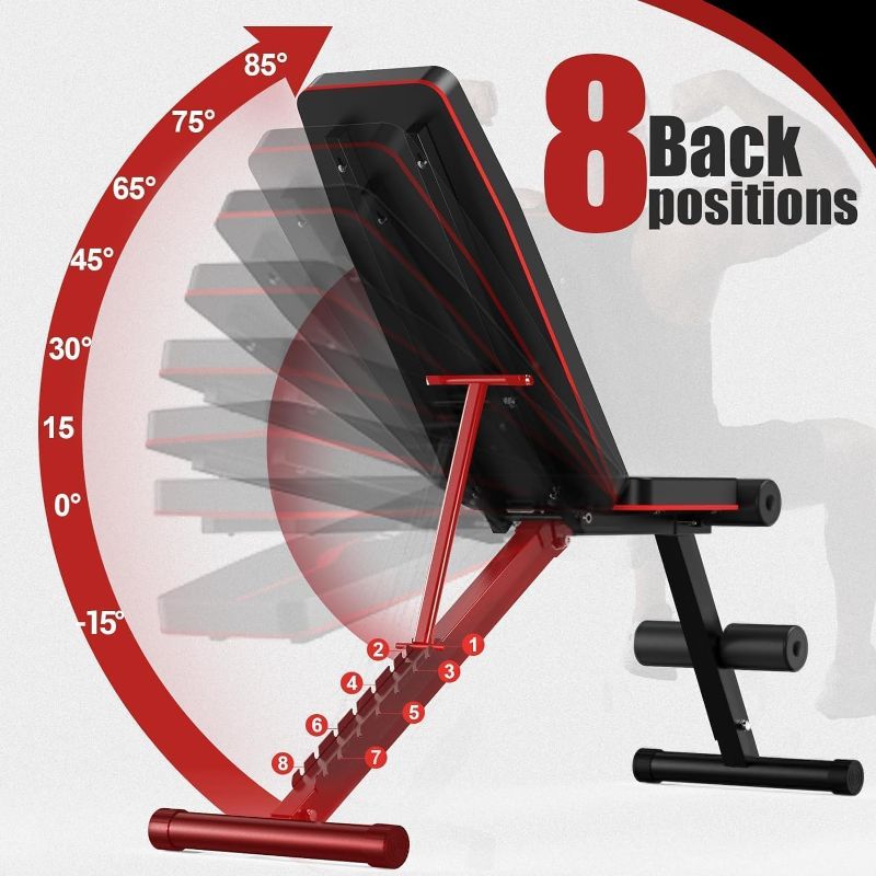 Photo 1 of Weight Bench Press, Adjustable Workout Benches for Home Gym Dumbbell Exercise, 800 LB Stable Incline Decline Bench for Full Body Workout, 2 Sec Fast Folding Strength Training Sit up Bench