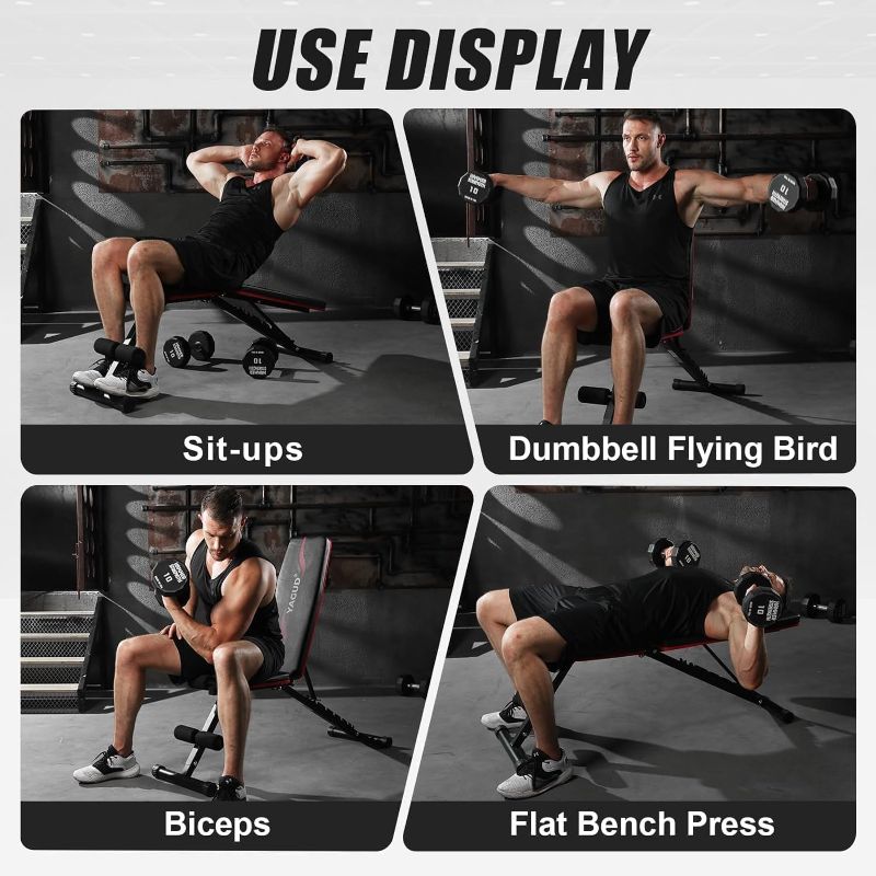 Photo 1 of Weight Bench Press, Adjustable Workout Benches for Home Gym Dumbbell Exercise, 800 LB Stable Incline Decline Bench for Full Body Workout, 2 Sec Fast Folding Strength Training Sit up Bench