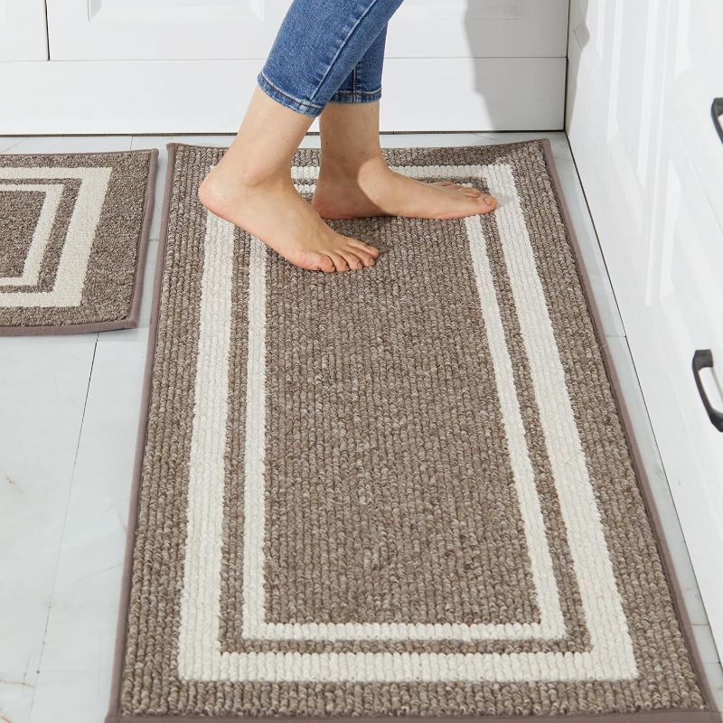 Photo 1 of COSY HOMEER Kitchen Rugs Non-Slip 20x30/20x48 Inch Thick Polypropylene Standing Mat for Home Machine Washable, Brown Frame