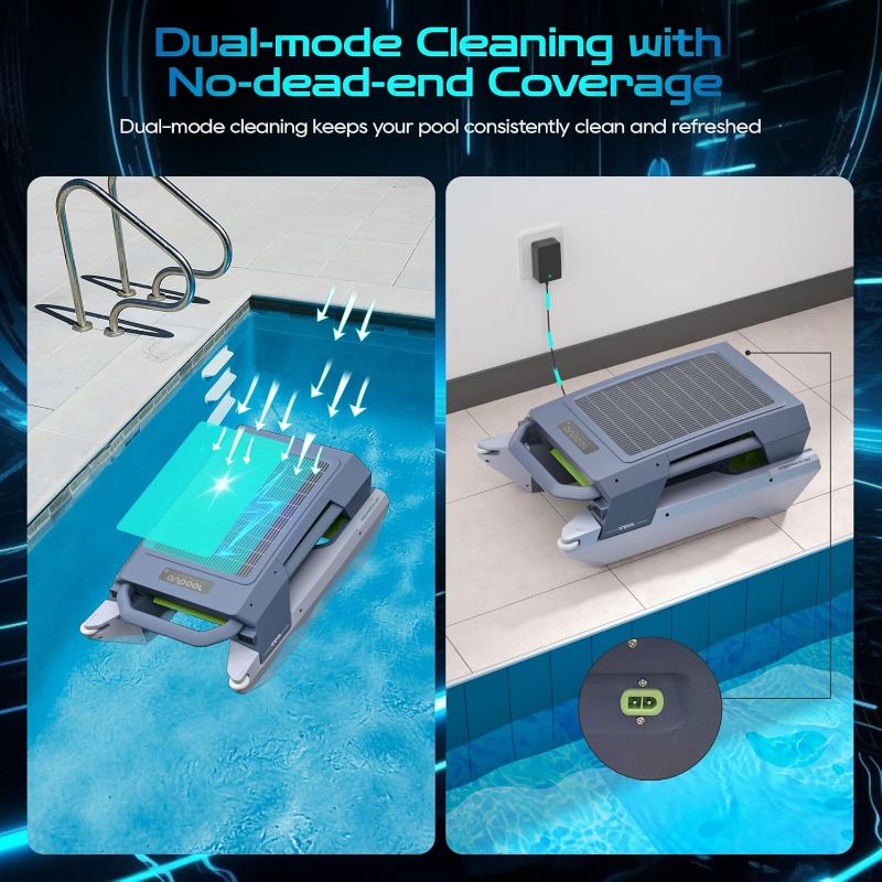 Photo 1 of P1 Solar & Electric Robotic Pool Skimmer Cleaner - Dual Charging, Automatic Recovery Technology, 3 Motors, S Modes/Random Modes for Chlorine/Saltwater Pools