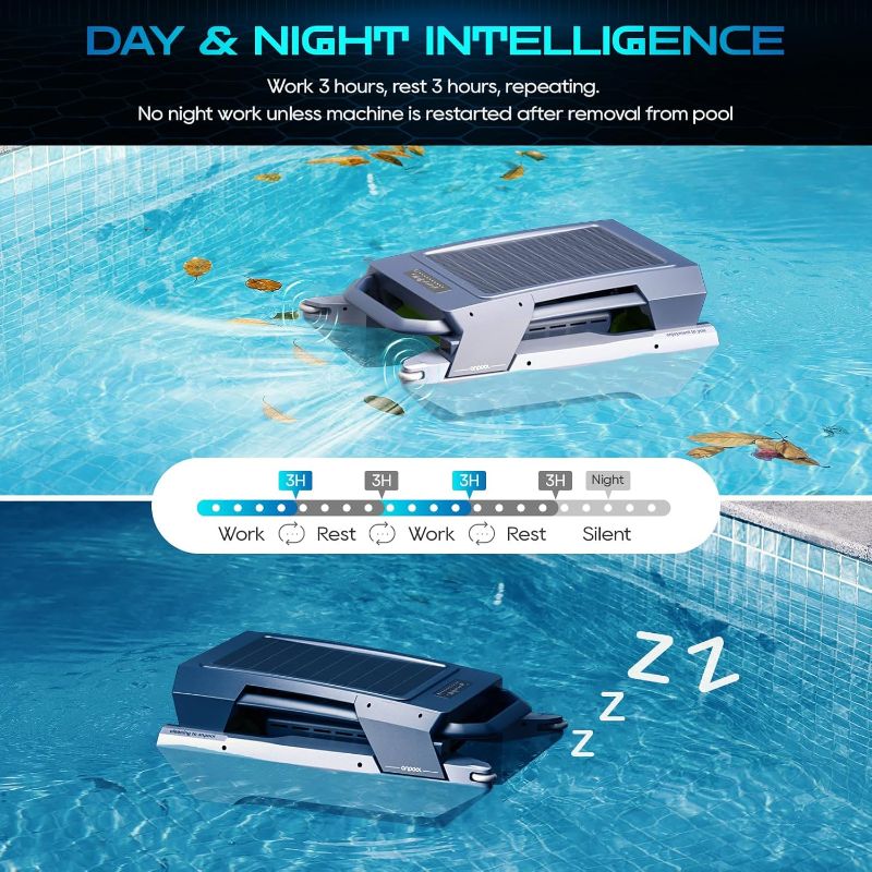 Photo 1 of P1 Solar & Electric Robotic Pool Skimmer Cleaner - Dual Charging, Automatic Recovery Technology, 3 Motors, S Modes/Random Modes for Chlorine/Saltwater Pools