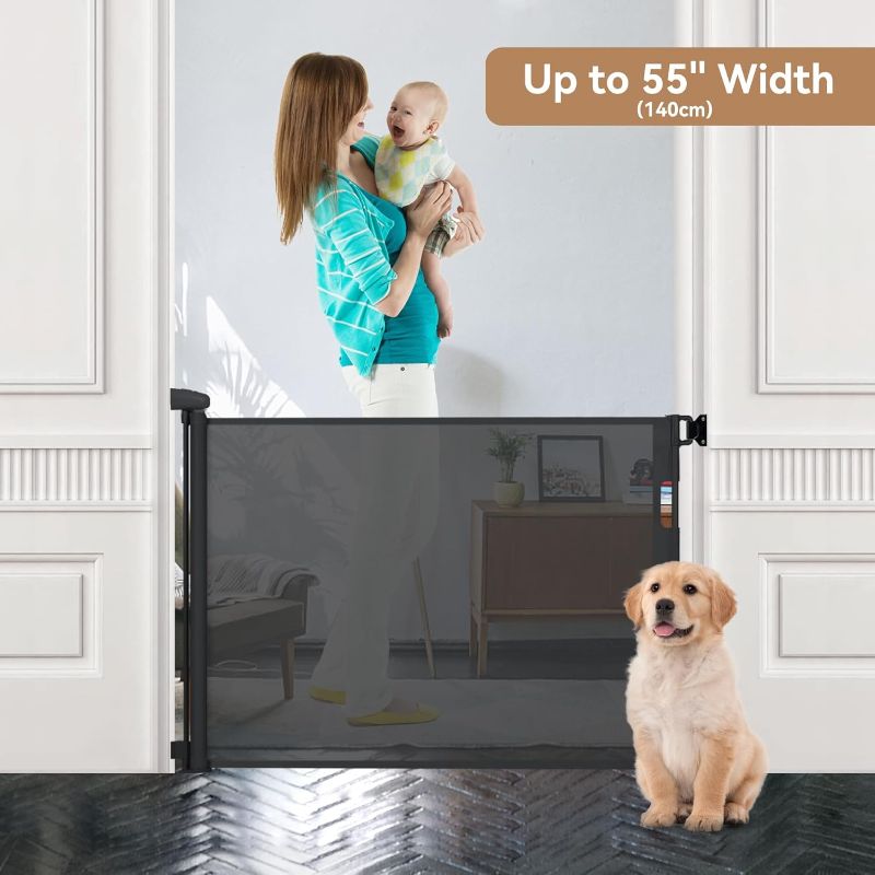 Photo 1 of Kerilyn Retractable Baby Gate Indoor Outdoor Safety Gate for Baby and Pet Extends to 55'' Wide 35'' Tall Child Safety Gate Mesh Gate for Stairs, Door