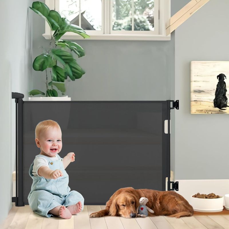 Photo 1 of Kerilyn Retractable Baby Gate Indoor Outdoor Safety Gate for Baby and Pet Extends to 55'' Wide 35'' Tall Child Safety Gate Mesh Gate for Stairs, Door