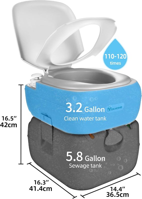 Photo 1 of YITAHOME Portable Toilet 5.8 Gallon, Travel RV Potty with Level Indicator, T-Type Water Outlets, Anti-Leak Handle Water Pump, Rotating Spout, for Camping, Boating, Hiking, Trips