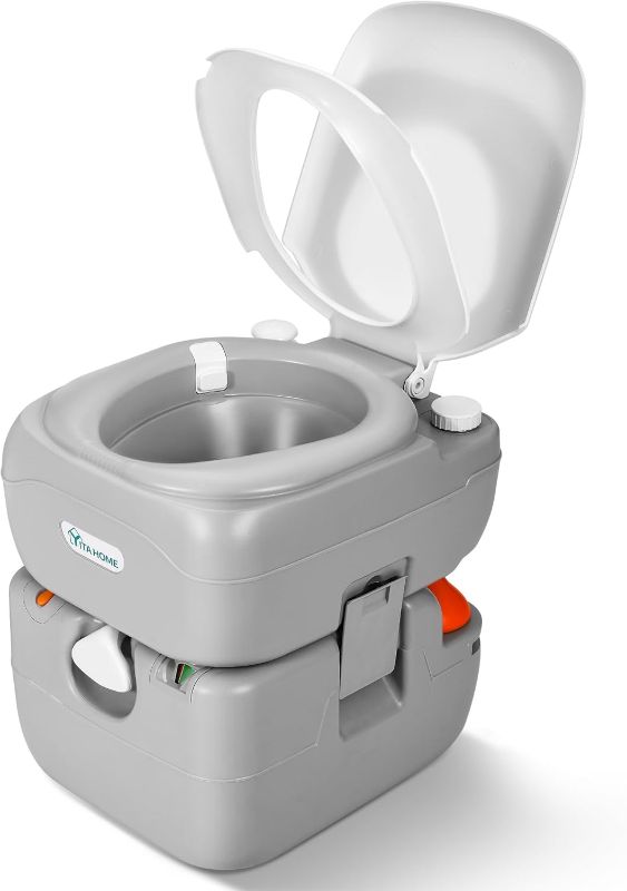Photo 1 of YITAHOME Portable Toilet 5.8 Gallon, Travel RV Potty with Level Indicator, T-Type Water Outlets, Anti-Leak Handle Water Pump, Rotating Spout, for Camping, Boating, Hiking, Trips