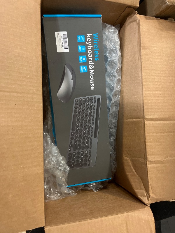 Photo 1 of LeadsaiL Wireless Keyboard and Mouse Combo, Full-Sized Ergonomic Computer Keyboard with Phone Tablet Holder, 2.4GHz Silent Cordless Keyboard Mouse Set for Windows Laptop, PC, Desktop - Grey