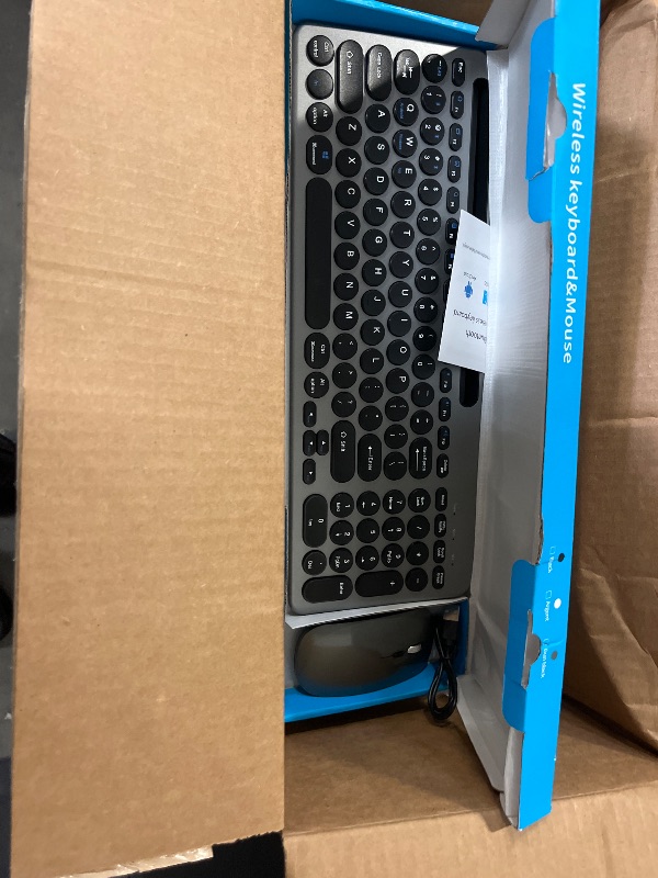 Photo 1 of LeadsaiL Wireless Keyboard and Mouse Combo, Full-Sized Ergonomic Computer Keyboard with Phone Tablet Holder, 2.4GHz Silent Cordless Keyboard Mouse Set for Windows Laptop, PC, Desktop - Grey