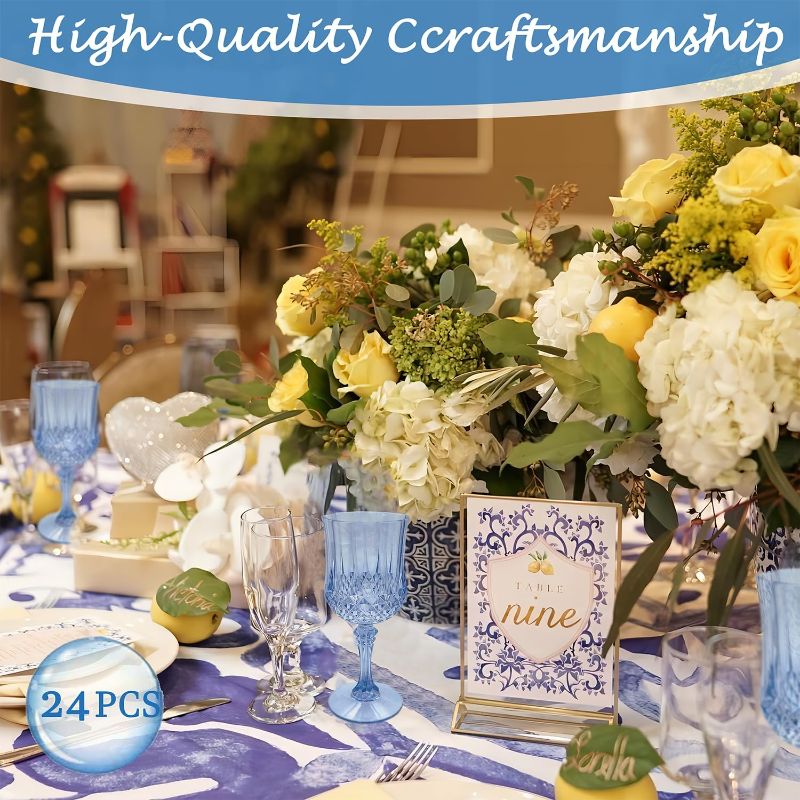 Photo 1 of Plastic Wine Glasses Plastic Goblets Vintage Style Cordial Drinking Glasses for Wedding Reception, Grand Event Party Supplies (24, Blue)