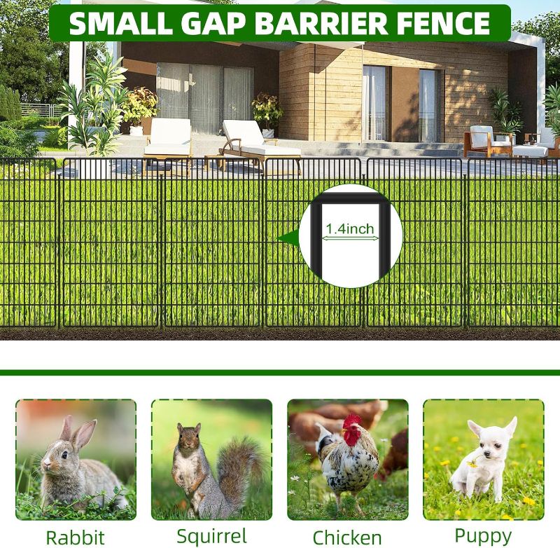 Photo 1 of 10 Panels Garden Fencing Animal Barrier, 48 in(H) X 24 Ft(L) Dog Fence Outdoor for Yard Rustproof No Dig Decorative Tall Garden Fence Metal Wire Panel Border Rabbit Ground Stakes Fencing
