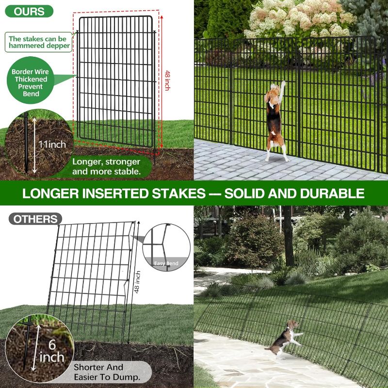 Photo 1 of 10 Panels Garden Fencing Animal Barrier, 48 in(H) X 24 Ft(L) Dog Fence Outdoor for Yard Rustproof No Dig Decorative Tall Garden Fence Metal Wire Panel Border Rabbit Ground Stakes Fencing
