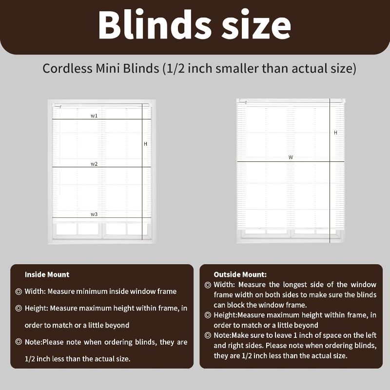 Photo 1 of 1" Cordless Mini Blinds 25" W x 36" H, White Vinyl Blinds, Horizontal Light Filtering Blinds, Window Blinds for Indoor Windows, Office, Kitchen, Bathroom and Living Room.
