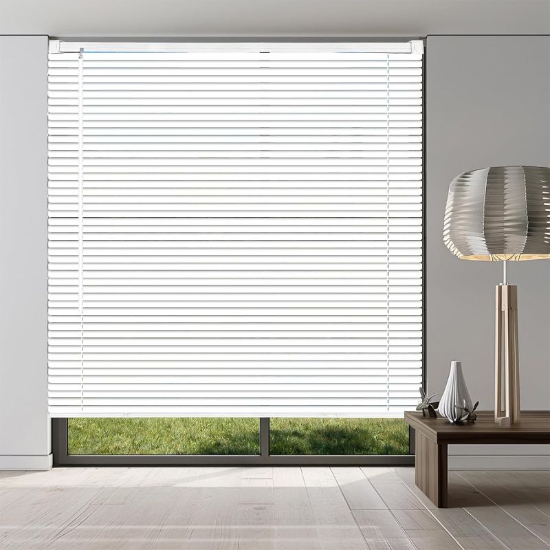 Photo 1 of 1" Cordless Mini Blinds 25" W x 36" H, White Vinyl Blinds, Horizontal Light Filtering Blinds, Window Blinds for Indoor Windows, Office, Kitchen, Bathroom and Living Room.