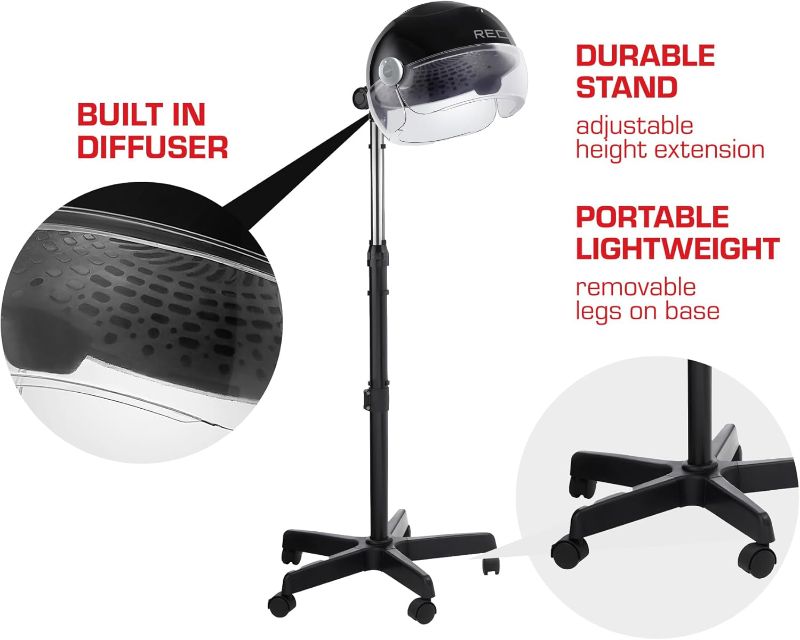 Photo 1 of STAND IS BROKEN -------------RED by Kiss 3000 Ceramic Stand Hood Dryer with Digital Timer, Adjustable Height, 360° Wheels, 3 Temp Settings, Quick Drying, Comfortable Hood, Ideal for Home & Salon Use