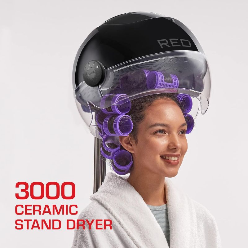 Photo 1 of STAND IS BROKEN -------------RED by Kiss 3000 Ceramic Stand Hood Dryer with Digital Timer, Adjustable Height, 360° Wheels, 3 Temp Settings, Quick Drying, Comfortable Hood, Ideal for Home & Salon Use