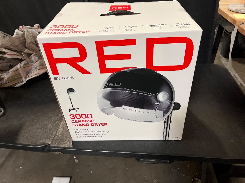 Photo 1 of STAND IS BROKEN -------------RED by Kiss 3000 Ceramic Stand Hood Dryer with Digital Timer, Adjustable Height, 360° Wheels, 3 Temp Settings, Quick Drying, Comfortable Hood, Ideal for Home & Salon Use