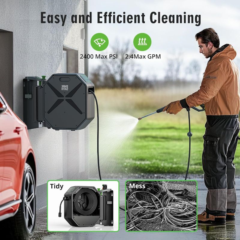 Photo 1 of 5500PSI Max Wall-Mounted Pressure Washer, Electric Pressure Washer, Remote Controlled Power Washer with 100ft Replaceable & Retractable Reel, Wall Hanging Pressure Washers