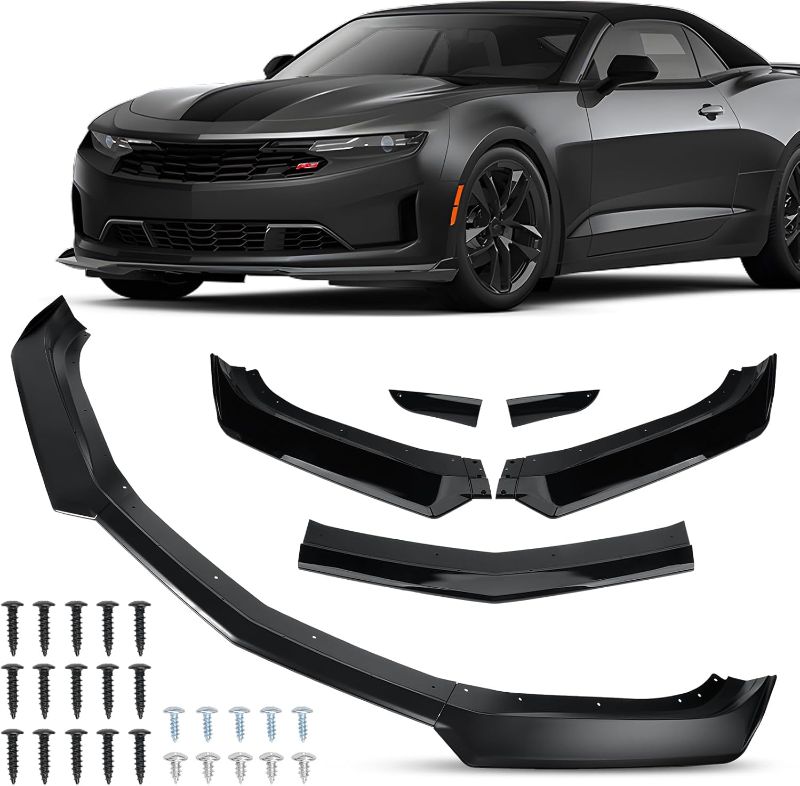 Photo 1 of Front Bumper Lip Splitter Spoiler Compatible with 2016-2024 Chevy Camaro SS/ 2019-2024 LT LS RS, Air Chin Body Kit Accessories (Gloss Black)