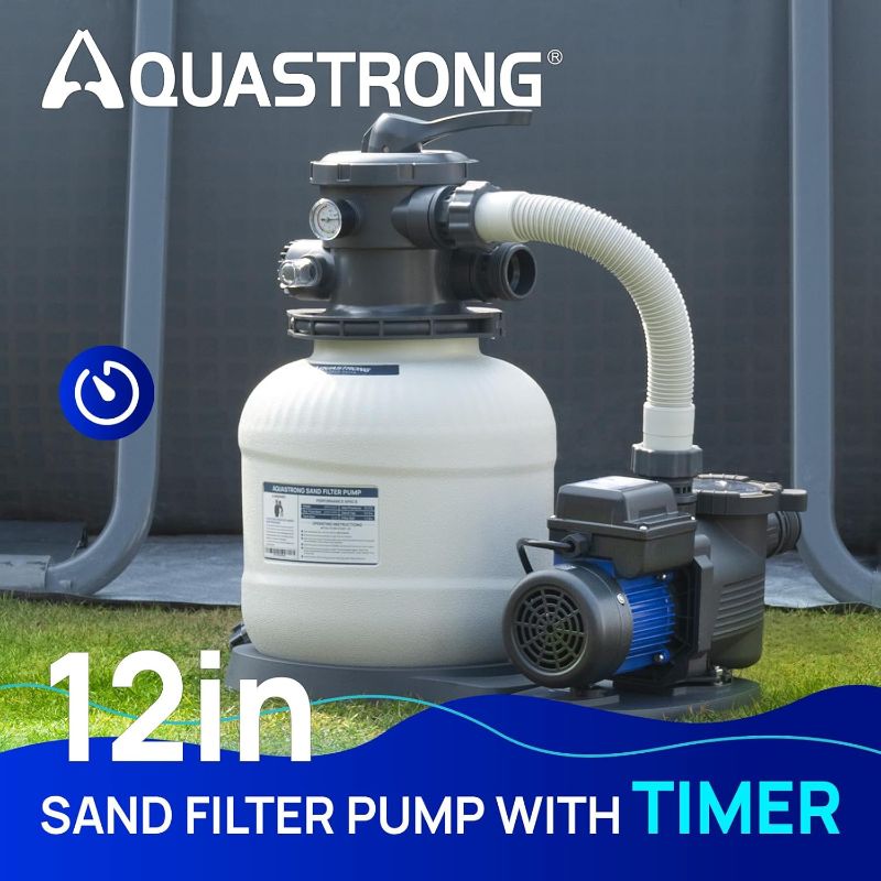 Photo 1 of AQUASTRONG Sand Filter Pump for Above Ground Pool with Timer, 1/2 HP Pool Pump Max 2500 GPH for Pools up to 9000GAL, 12in Pool Sand Filter with 6-Way Valve, Improved Circulation for Crystal-Clear Pool