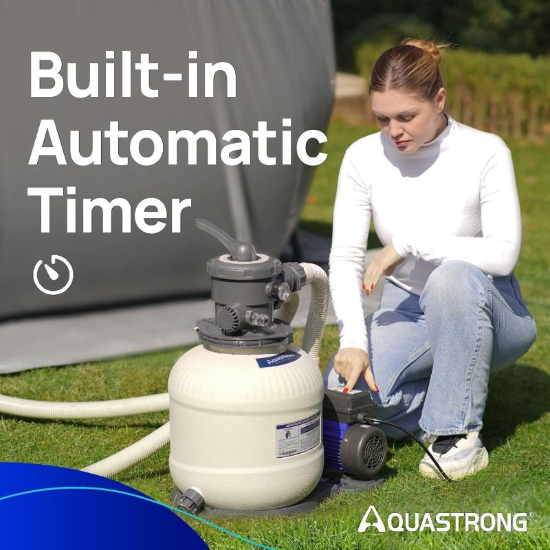 Photo 1 of AQUASTRONG Sand Filter Pump for Above Ground Pool with Timer, 1/2 HP Pool Pump Max 2500 GPH for Pools up to 9000GAL, 12in Pool Sand Filter with 6-Way Valve, Improved Circulation for Crystal-Clear Pool