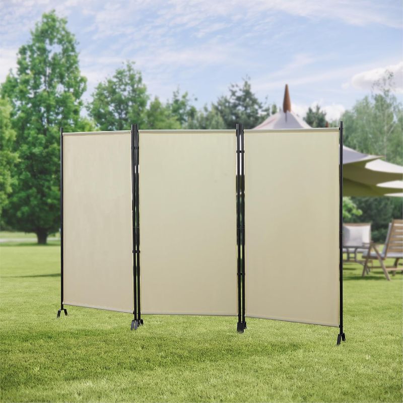 Photo 1 of Proman Products - Galaxy Section Divider, Water Repellent Fabric Room Divider with Black Powder Coated Metal Frame for Indoors or Outdoors (Beige)