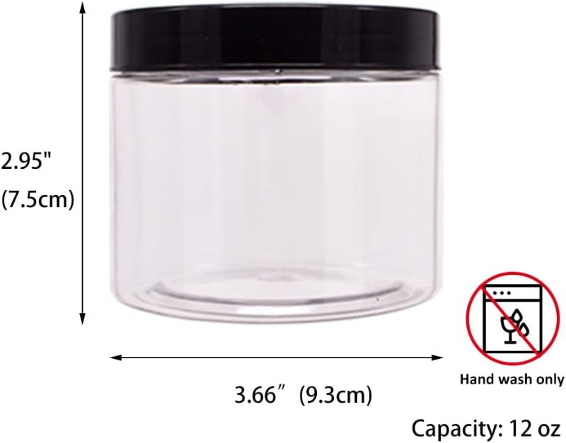 Photo 1 of 12 Pack 12 oz Plastic Jars With Lids, Extra Labels, 1 Pen, Clear PET Seal Jar for Food Storage,Wide Opening Storage jar For Dry Food, Peanut, Powder, Kitchen & Craft Storage