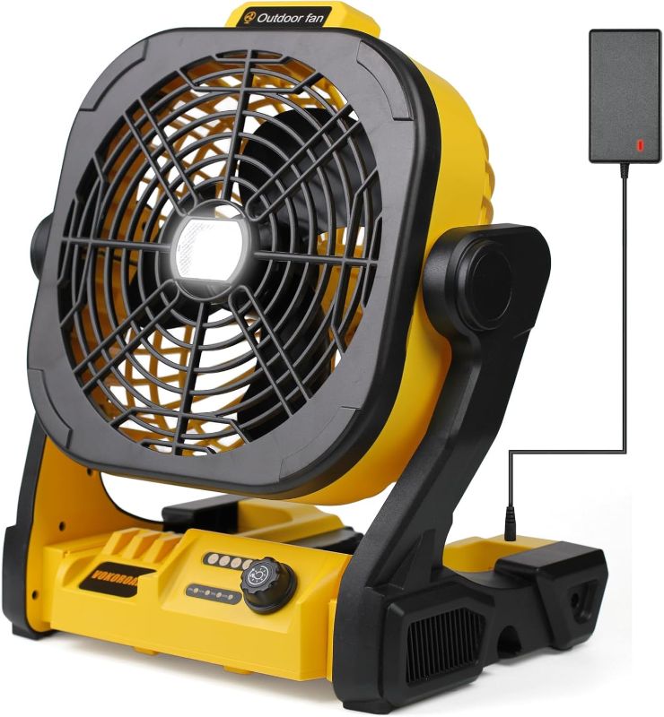 Photo 1 of Cordless Fan for DeWalt 20V Max Battery, Portable Cordless Camping Rechargeable Fan with LED Light, Variable Speeds Outdoor Jobsite Fans with Hook for Hanging, Camp, Tent(Battery No Included)