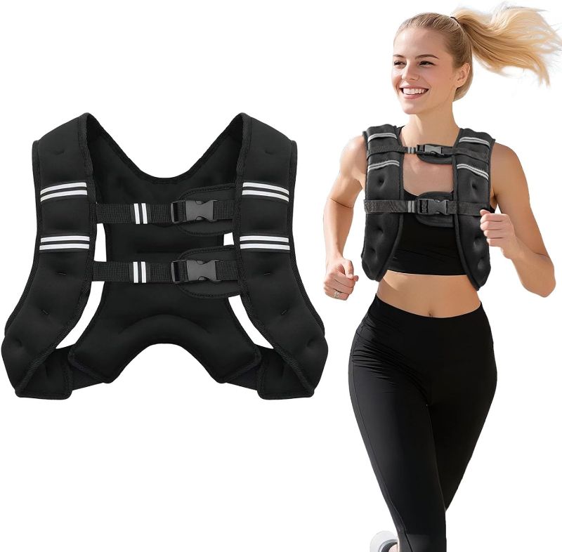 Photo 1 of Weighted Vest 8/12/16/20 lb Weight Vest for Woman Men,Sport Weighted Vest with Reflective Stripe Adjustable Buckle Straps with Back Mesh Pocket for Workout Strength Training Walking Running