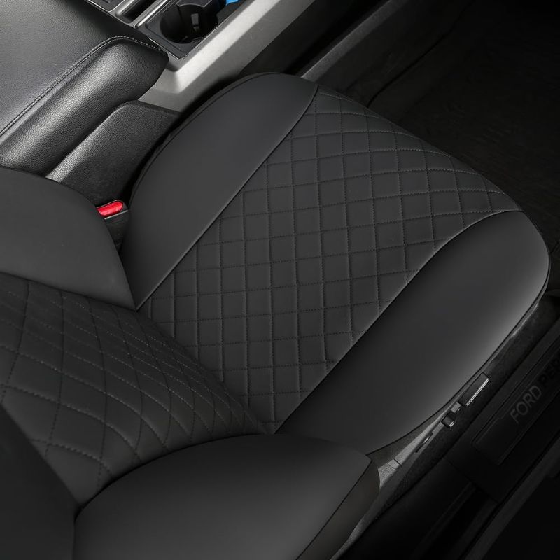 Photo 1 of GIANT PANDA Front Car Seat Covers Custom Fit Ford F150 F250 F350 F450 Super Crew/Crew Cab Pickup Trucks, Front Seats Fabric Protectors (Black) 2-Pack, Faux Leather + Stretch Fabric