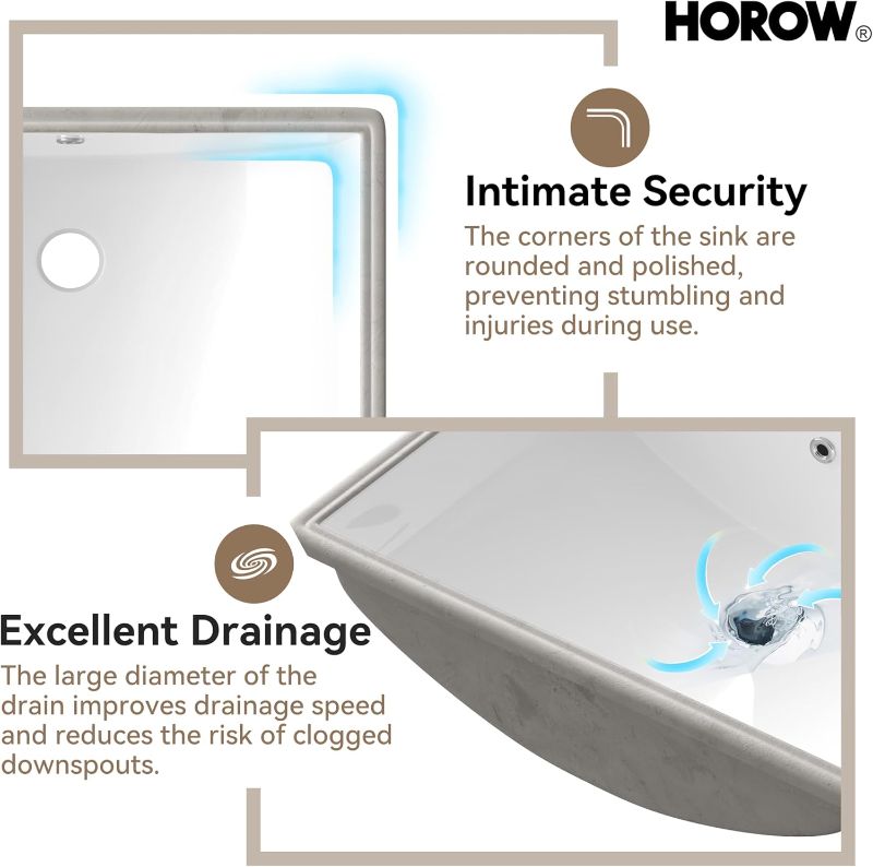 Photo 1 of HOROW Undermount Bathroom Sink, 21.6" x 15.7" Rectangular Undermount Sink, Glazed Ceramic Lavatory Vanity Under Counter, Modern White Square Vessel with Overflow Drain