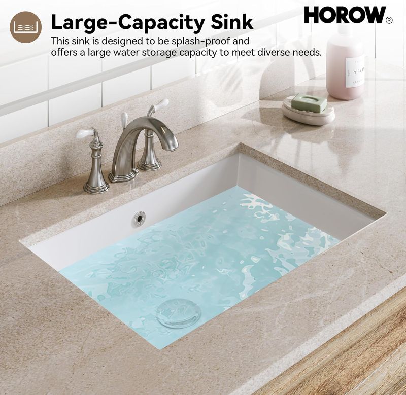 Photo 1 of HOROW Undermount Bathroom Sink, 21.6" x 15.7" Rectangular Undermount Sink, Glazed Ceramic Lavatory Vanity Under Counter, Modern White Square Vessel with Overflow Drain