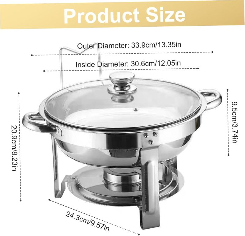Photo 1 of Chafing Dish Buffet Set Chafing Dish 4.5L Stainless Steel Round Chafing Dishes with Glass Lid Detachable Chafing Dish Set with Bottom Tray for Buffets Catering Parties Chafing Dishes Teal color