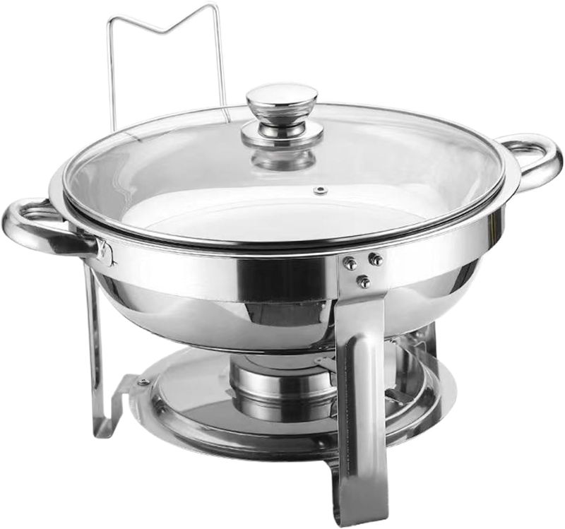 Photo 1 of Chafing Dish Buffet Set Chafing Dish 4.5L Stainless Steel Round Chafing Dishes with Glass Lid Detachable Chafing Dish Set with Bottom Tray for Buffets Catering Parties Chafing Dishes Teal color