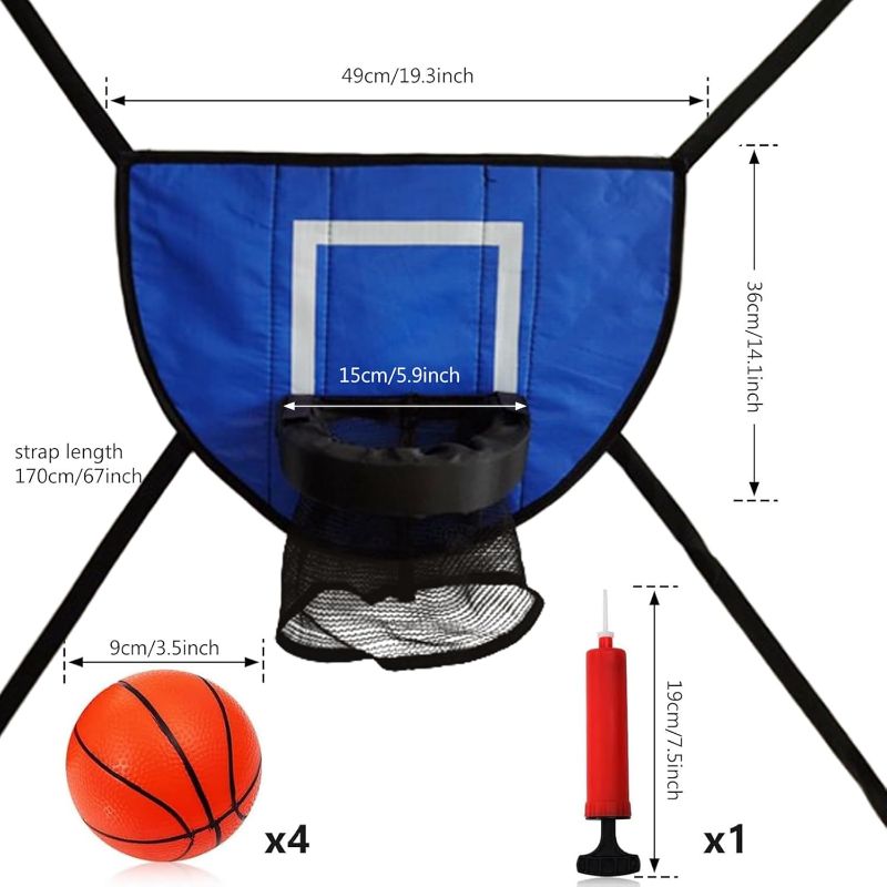 Photo 1 of Curved Trampoline Tyre - Adjustable Basketball Attachment with Soft Balls and Pump, Fun Rebounder for Children’s Playgrounds.