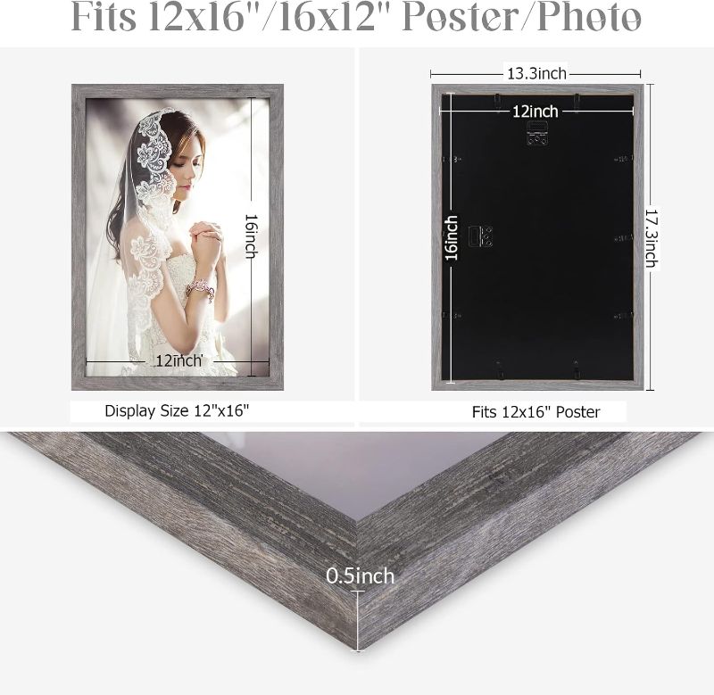 Photo 1 of Natural 12x16 Picture Frame Rustic Grey, Retro 16x12 Frame, Distressed Gray 12 by 16in Canvas Poster Frame, Gallery Concert Portrait Photo Frame, Anniversary/Wedding/Birthday/Thank you/Christmas Gift