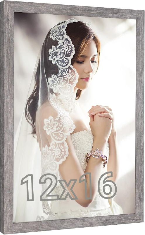 Photo 1 of Natural 12x16 Picture Frame Rustic Grey, Retro 16x12 Frame, Distressed Gray 12 by 16in Canvas Poster Frame, Gallery Concert Portrait Photo Frame, Anniversary/Wedding/Birthday/Thank you/Christmas Gift
