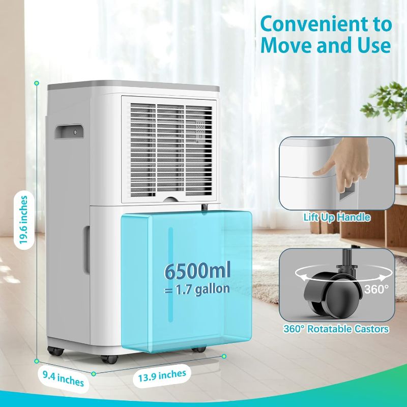 Photo 1 of 50 Pint 4500 Sq.Ft Home Dehumidifiers, 1.7 Gallon Tank Dehumidifier for Basement with Drain Hose, Auto/Quiet Sleep/Dry Mode