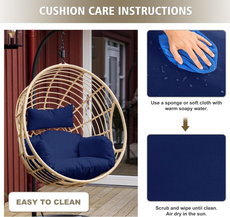 Photo 1 of Egg Chair Cushion – Outdoor Hanging Chair Cushion, Replacement Cushions for Patio Swing, Waterproof, Fade- Resistant, Removable & Machine Washable Cover, Navy Blue