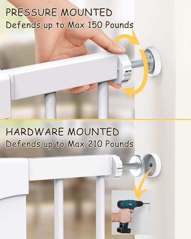 Photo 1 of Cumbor 29.7-46" Baby Gate for Stairs, Toddler Safety Essentials for The House, Auto Close Dog Gate for Doorways, Mom's Choice Awards Winner-Easy Install Pressure Mounted Pet Gates for Dogs, White