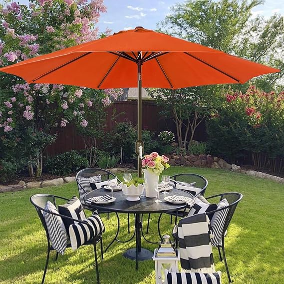 Photo 1 of Blissun 9' Outdoor Patio Umbrella, Outdoor Table Umbrella, Yard Umbrella, Market Umbrella with 8 Sturdy Ribs, Push Button Tilt and Crank