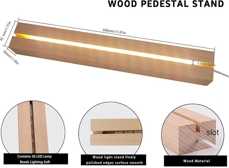 Photo 1 of 1 Pcs LED Light Display Pedestal Wooden Rectangle LED Lighted Base Stand 11.81 Inch Double Colors Dimming Night Light Lamp Base for Crystal Glass Art Resin Jewelry, Room Decor With remote control